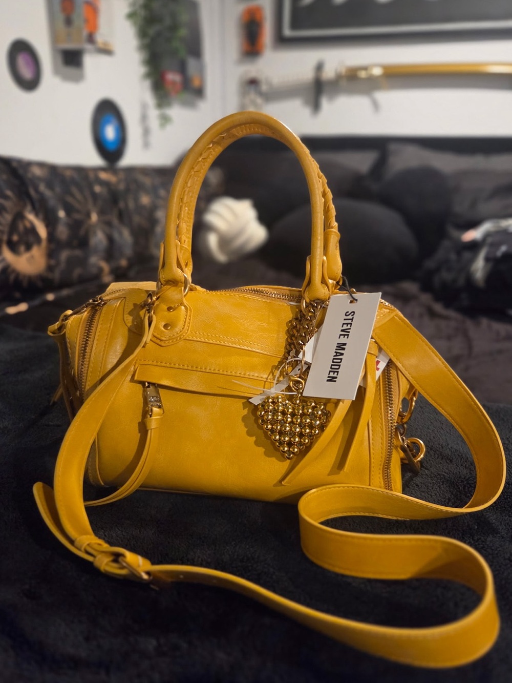NEW Rare! Steve Madden Mustard Bfranco Satchel with Gold heart 💛 Charm